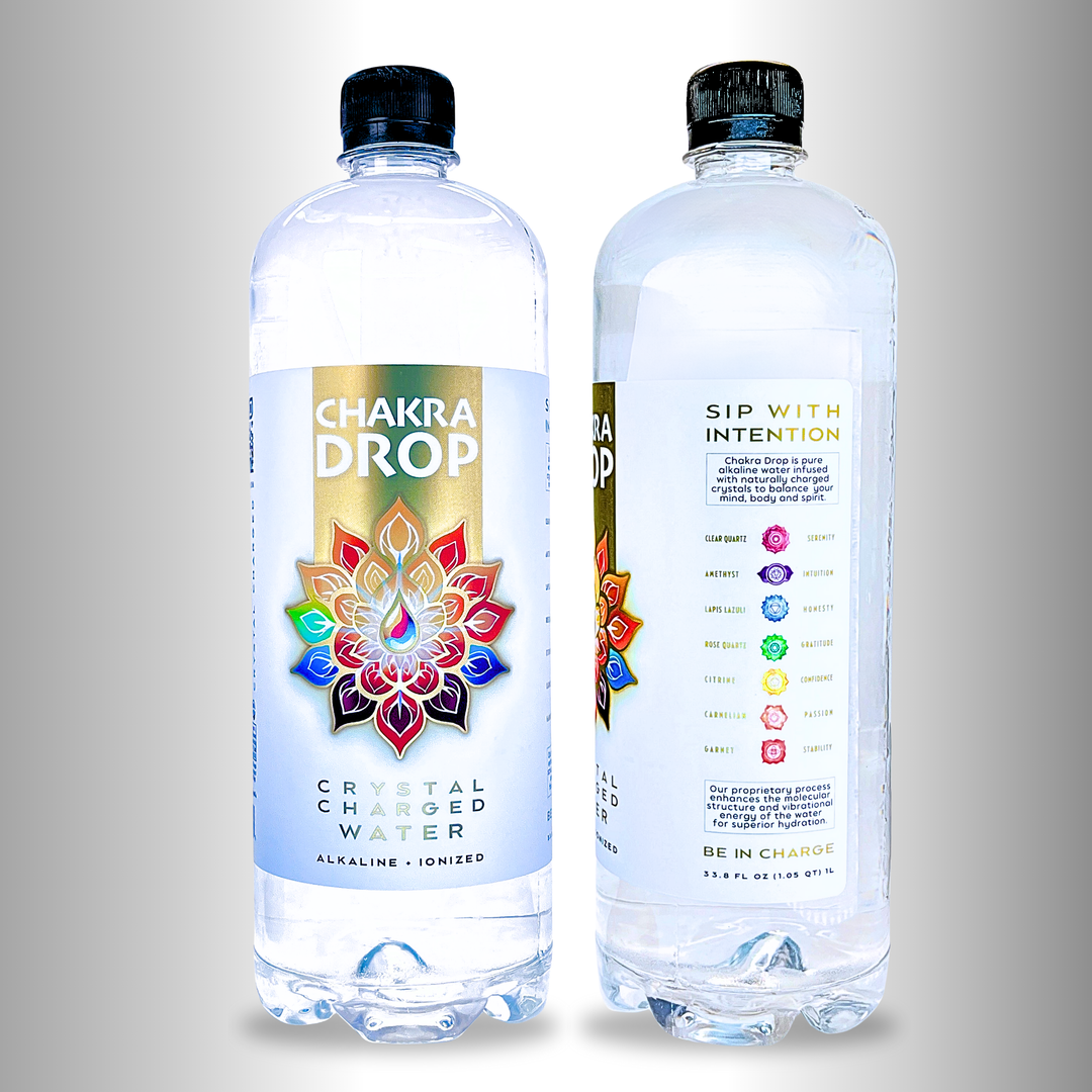 Chakra Drop Crystal Charged Water, 1 Liter (4-Pack) 9.5 pH, Mineralized & Energized
